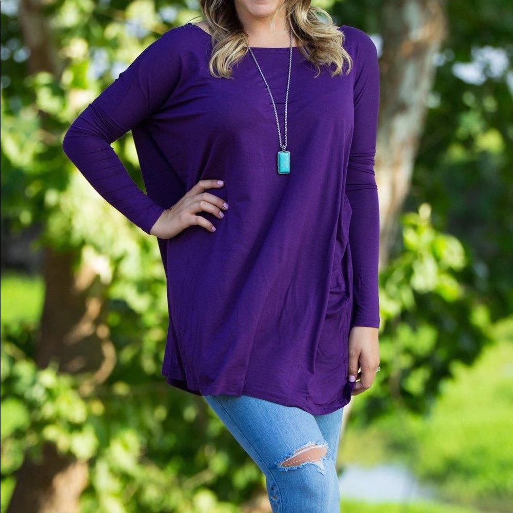 💜 Piko 1988 Authentic Bamboo Long Sleeve Boat Neck Shirt - Purple 💜